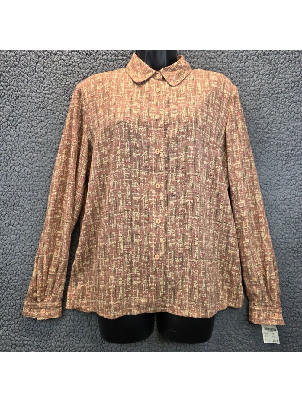 Vintage Koret Button Down Blouse 10 Rust Tan USA Abstract 90s Neutral Office